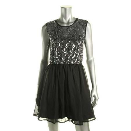 Sequin Yoke - As U Wish Womens Juniors Sequined Illusion Yoke Party Dress
