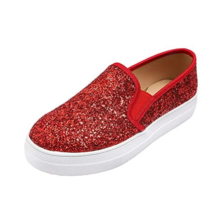 

Feversole Women s Fashion Slip-On Sneaker Casual Platform Loafers Glitter Red Size 6.5 M US