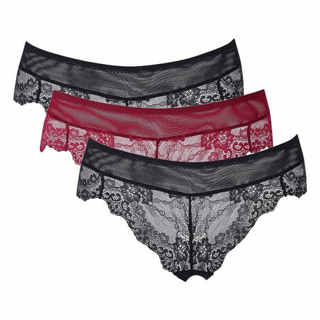 

Varsbaby Sexy Lace Flower See Through Panty Briefs for Women 3 Pcs
