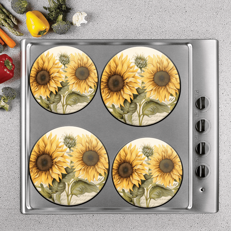 Bahomeck Electric Stove Burner Covers Set Of 4,Sunflowers On White Background Metal Gas Stove Burner Covers,Protecting Gas Stoves,8 Inch And 10 Inch