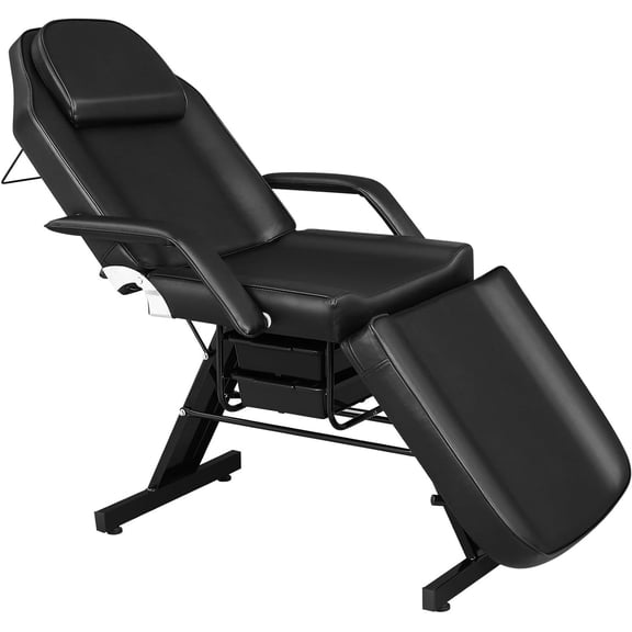 Massage Salon Tattoo Bed with Beauty Basket,Professional Massage Bed 3 Fold Height Adjustable for Spa Salon Facial Lash Tattoo,Detachable Armrest Towel Hanger 72 Inch Black