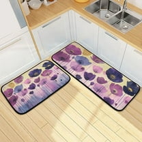 Watercolor Purple Flowers Kitchen Mat Set of 2 Cushioned Non Slip Rugs for Bedroom Floor Runner Mats