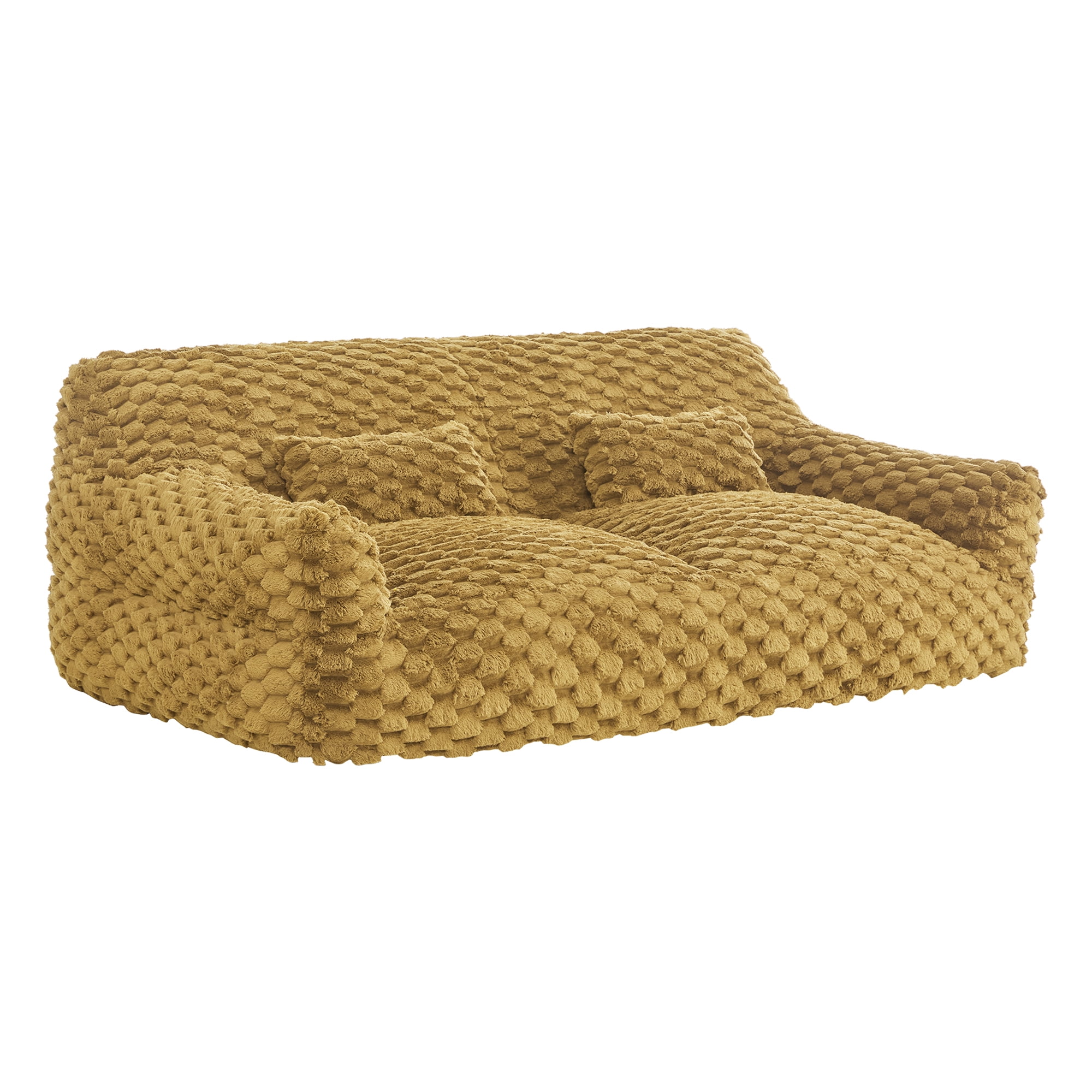 Spruce & Spring Ultra-Plush Fleece Lazy Sofa with Pillow & Blanket, Cozy Bean Bag Loveseat for Living Room & Bedroom,Golden Glow-Bubble Knit