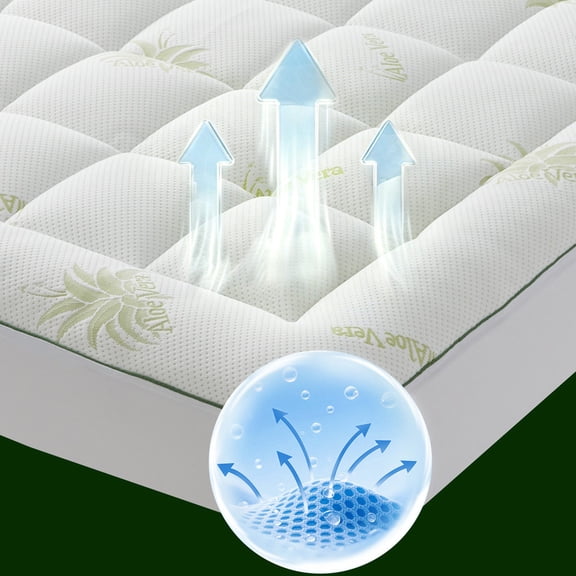 Cooling Mattress Pad Twin Size Pillow Top Mattress Cover,Washable Mattress Topper,Breathable Soft Viscose Made from Bamboo,Mattress Protector Deep Pocket Fits 8-21 inches