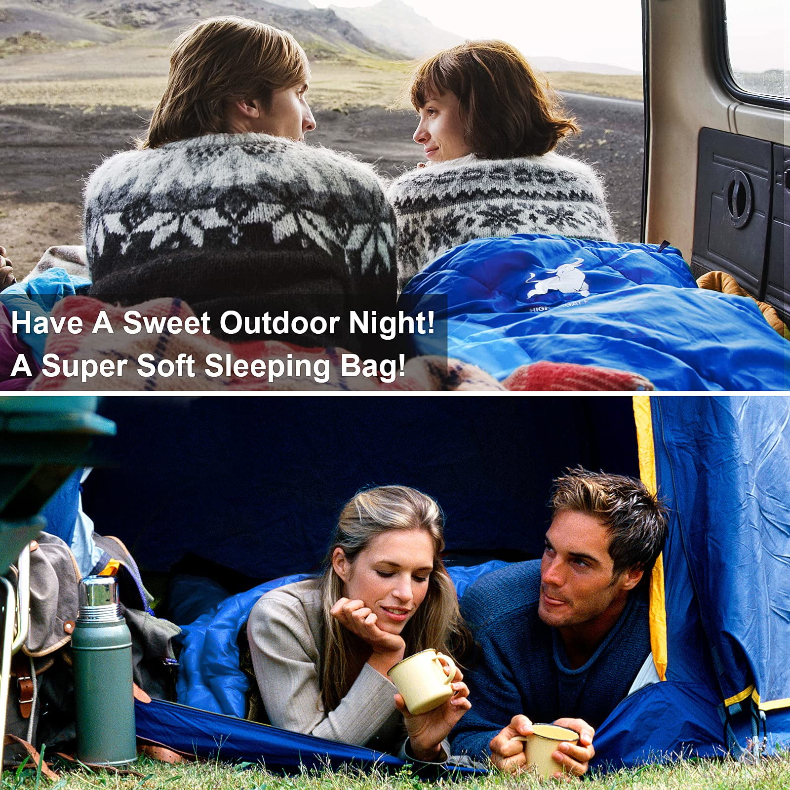 Sleeping Bag, 3-4 Seasons Double Sleeping Bag for Adults, One Person Sleeping Bag Lightweight Waterproof for Cold Weather & Warm, 220CM X 75CM