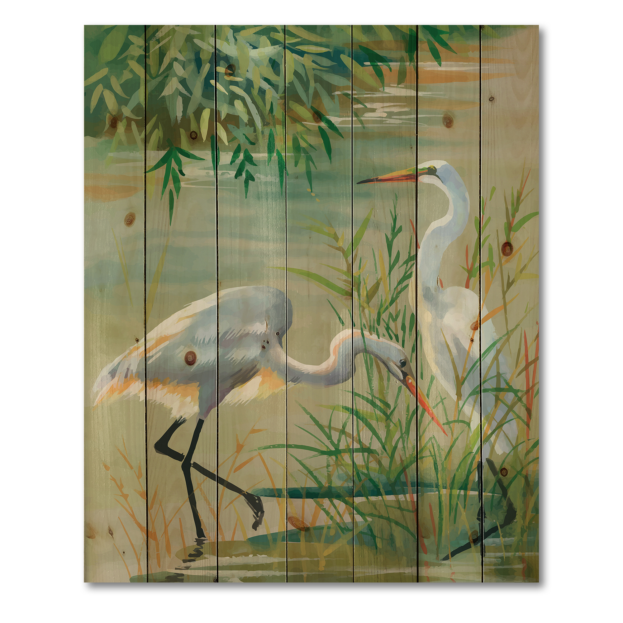 Designart 'Portrait Of Heron Birds I' Traditional Print on Natural Pine Wood