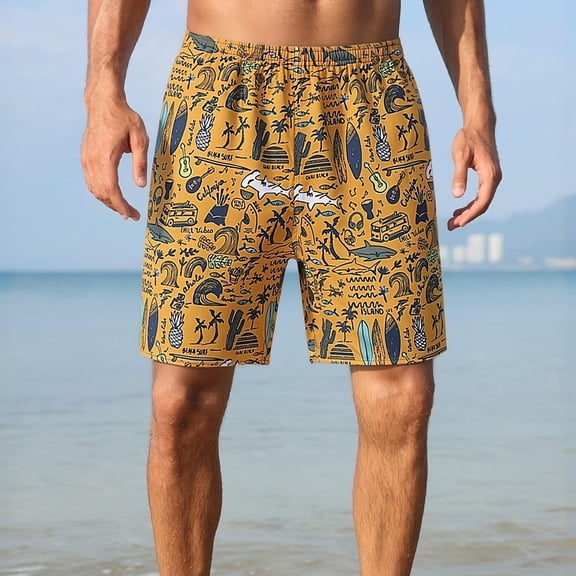 Men's Swim Trunks Hawaiian Bathing Board Shorts Mens Elastic Mesh Swimsuits Shorts Yellow XXL