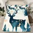 thumbnail image 2 of jejeloiu Safari Deer Silhouette Twin Sheet Sets,Merry Christmas Twin Fitted Sheet,Teal Beige Gold Flat Sheet For Girls Kids,Breathable Home Decor,3-Piece, 2 of 7