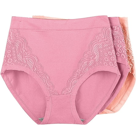 ATOYSOY Women s Shapewear Control Briefs for Ladies Plus Size Hip Lifting Cotton Panties  3 Pack Multipack Clearance Underpants Stretchy Solid Lace Panty Comfy Pink XXXXXXL