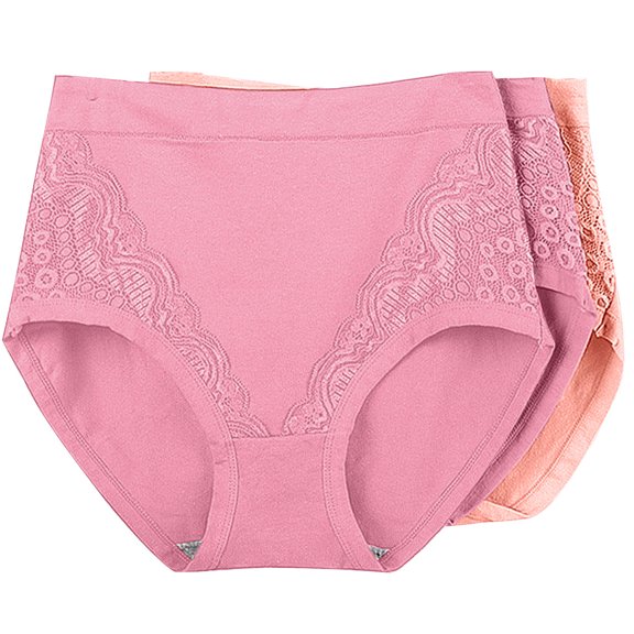 Admvng Womens Cotton Underwear 3PC Plus Size XL-6XL Solid Color Patchwork Lace High Waist Leak Proof Short Underwear Shorts, Size XL-6XL