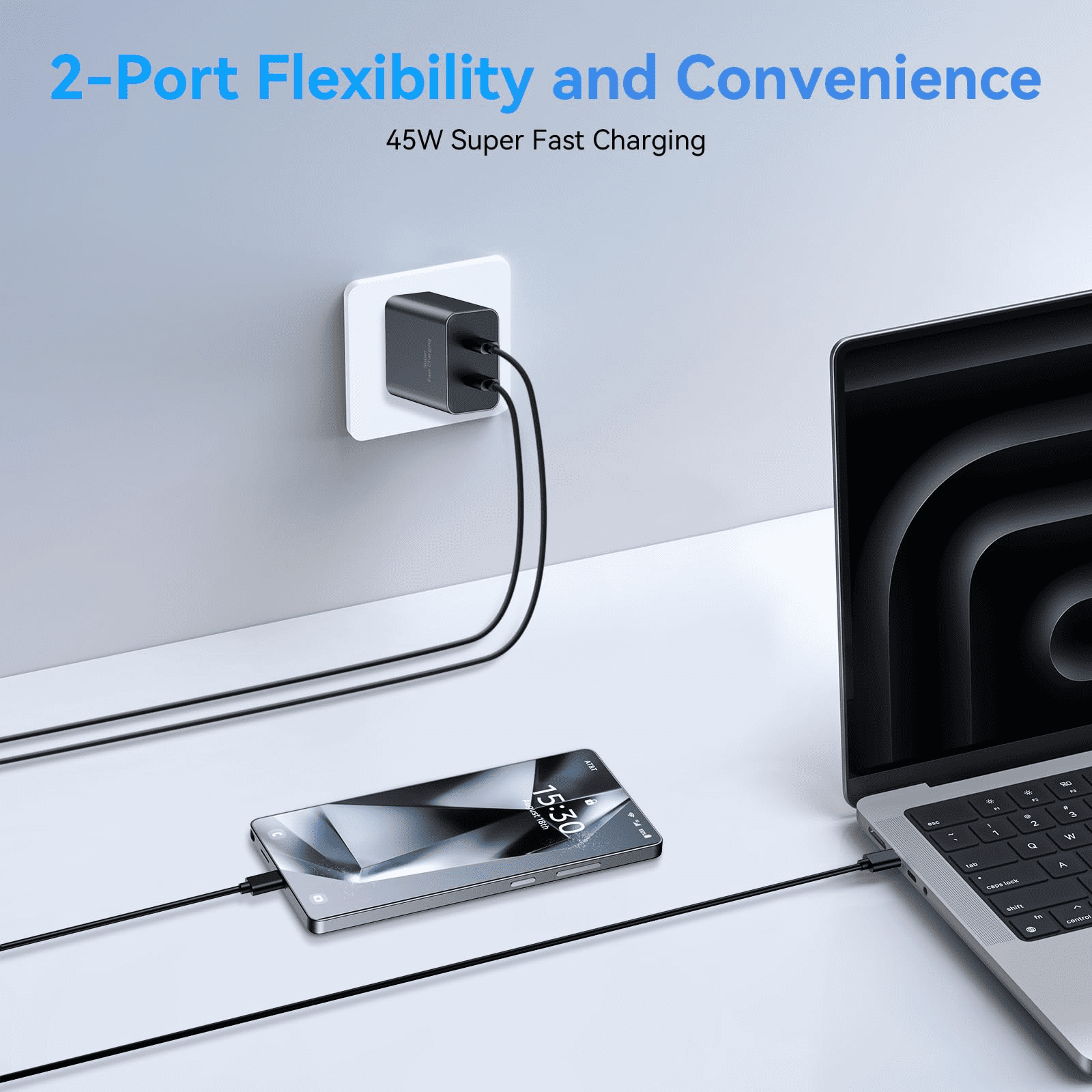 xzyuan 45W Super Fast Charger USB C, 2-Pack Dual Port Type C Charger Fast Charging,with 10/10FT Cable&Cord for Samsung Galaxy S25 Ultra/S24 Ultra/S23/S22/S21/S20+, iPhone16/15