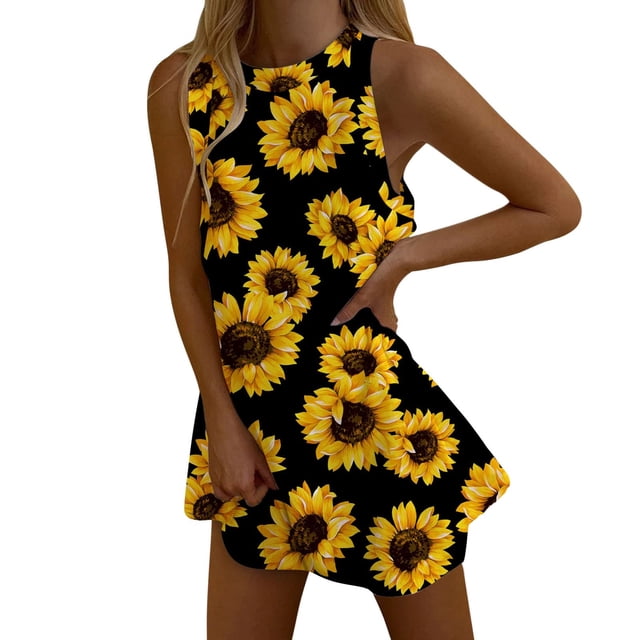Babysbule Liquidation de Robes pour Femmes Robe pour Femme Robes d'Été pour Femmes Plage Robe T-Shirt Imprimée Sans Manches Décontractée Ample Robe Débardeur