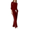 thumbnail image 7 of VBVC Women's 2 Piece Side Stripes Set,Ladies Crew Neck Top and Sweatpants,Lightweight Matching Outfit For Women,Wine,Size S, 7 of 7