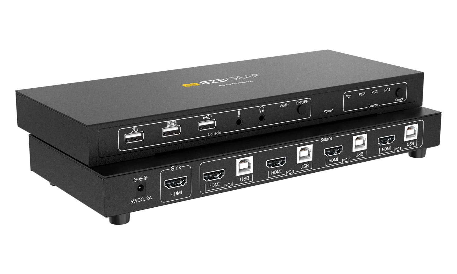 BZBGEAR 4x1 4K UHD KVM Switcher with USB 2.0 Ports for Peripherals and Audio Support