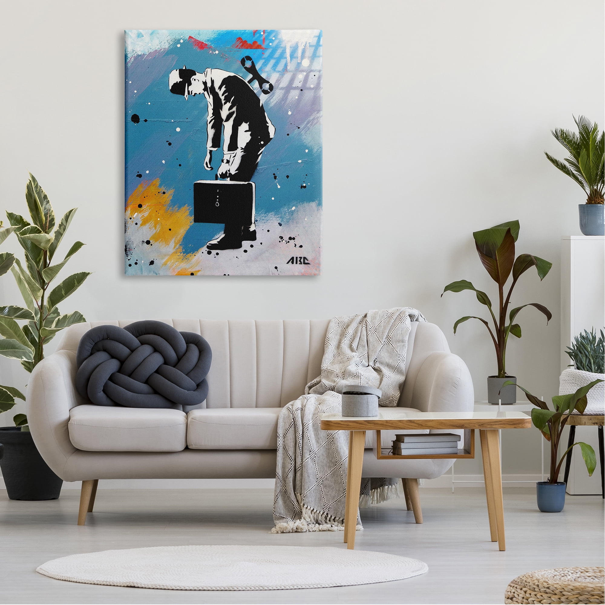 Stupell Industries Street Style Wind Up Toy Businessman Modern Splatter Canvas Wall Art, 36 x 48, Design by AbcArtAttack
