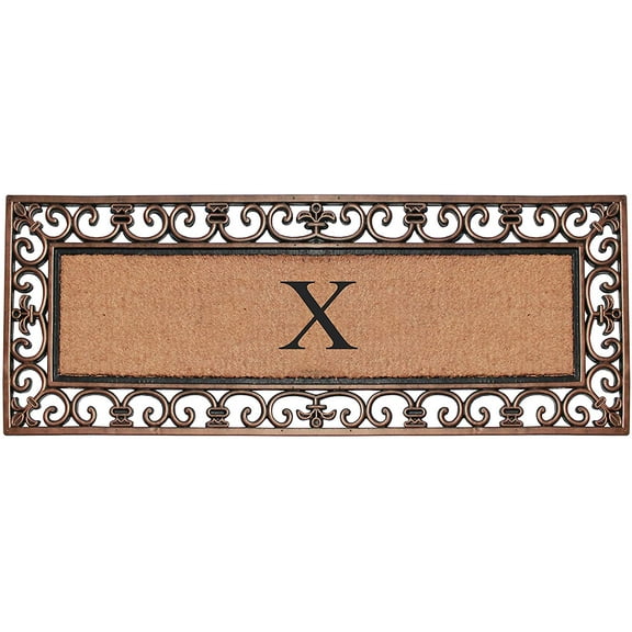 A1HC Rubber and Coir Paisley Border Myla Double Door Monogrammed E Doormat 17.71"X47.25", Bronze