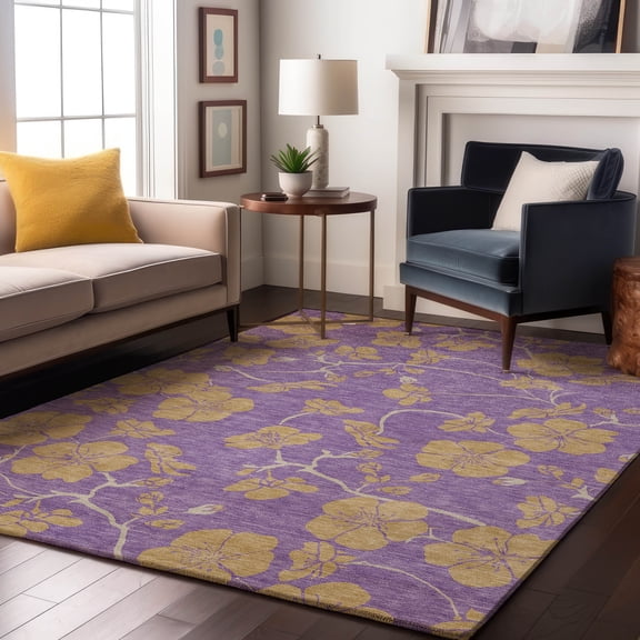 Addison Rugs Mayfield Premium Machine Washable Transitional Floral Purple Rectangle Rug, 8' x 10'