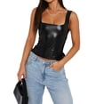 thumbnail image 1 of Coduop Women Pu Leather Tank Tops Square Neck Faux Leather Crop Tops Side Splits Cami Vests, 1 of 6