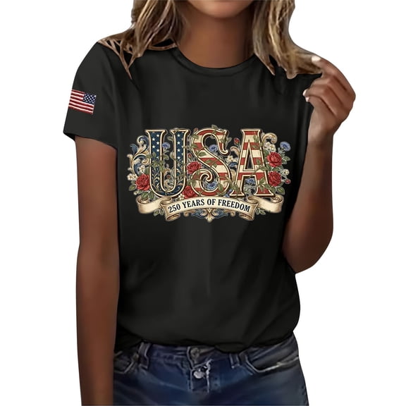 MEICHEN 250th Anniversary USA Shirt Short Sleeve Round Neck T Shirt Fashion Casual Blouse Top Summer Clothing