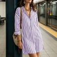 thumbnail image 7 of Lutiedan Womens Button Down Shirt Dresses Long Sleeve Collared V Neck Striped Dress Summer Side Split Casual Mini Dress, 7 of 7