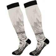 Bestwell Vintage Western Denim Compression Socks Women Men Knee High Stockings for Sports,Running,Travel 1Pair