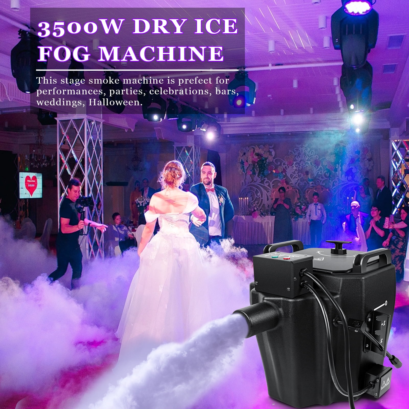 Dry Ice Machine 3500W Stage Low Lying Fog Machine Manual Control for Indoor Outdoor Wedding Bar KTV Party Club