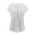 thumbnail image 2 of Gibobby Camiseta Powerblend con Cuello en V verano color sólido cuello redondo media cremallera encaje manga corta camiseta(Blanco,CH), 2 of 4