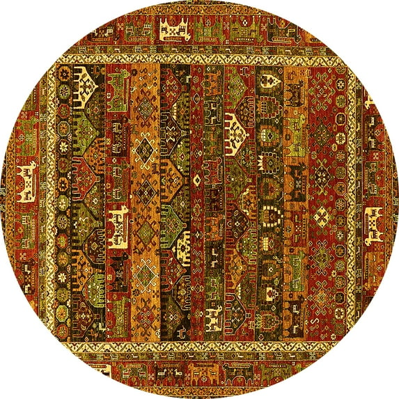 Ahgly Company Indoor Round Oriental Yellow Industrial Area Rugs, 3' Round