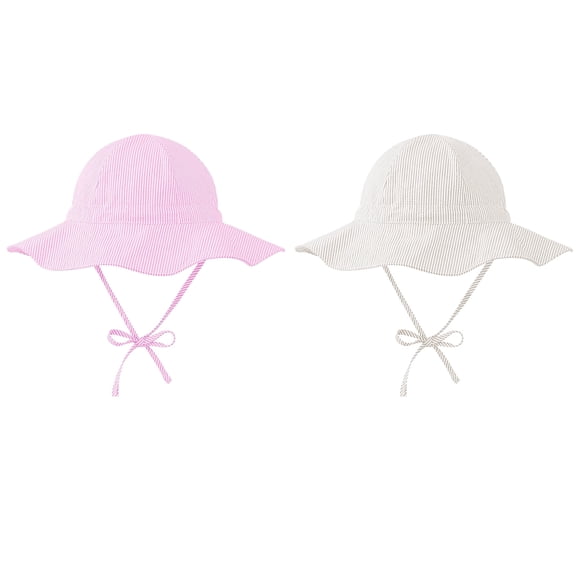 Zando 2 Pcs Sun Protection Baby Sun Hat Sun Protection Toddler Sun Hat Beach Hat Wide Brim Newborn Sun Hat Adjustable 2 Pack Pink & Beige 3-6 Months