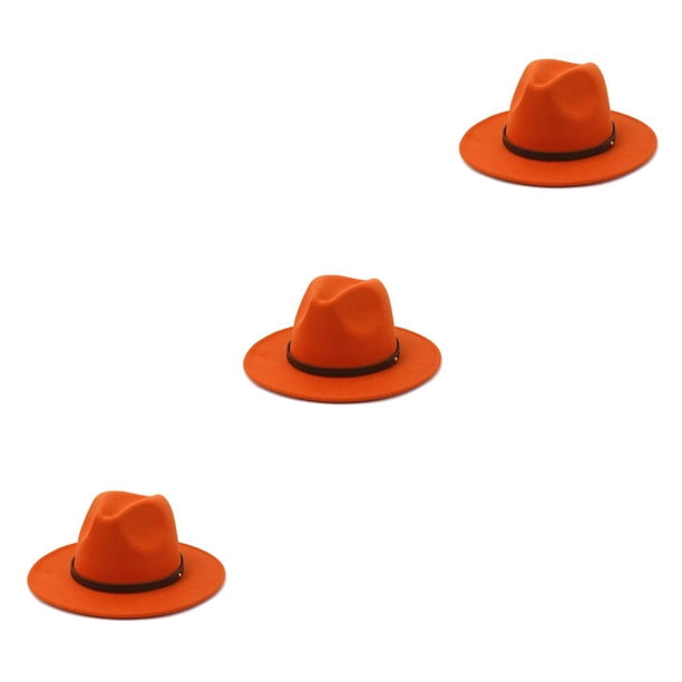 Sombreros con hebilla de cinturón Sonducket color de moda gorras de ala ancha Lana hombres Niños Naranja amarillo