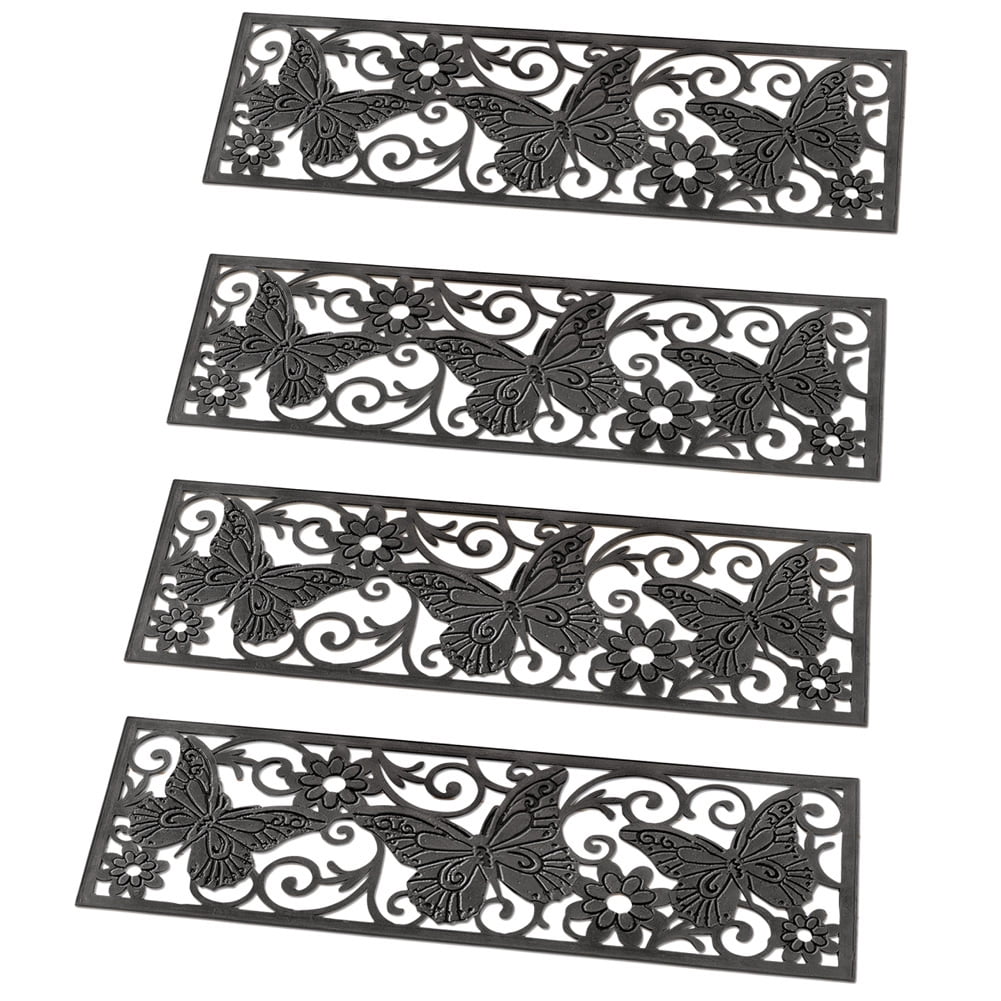 SET OF 4 RUBBER STAIR STEP TREADS MATS SCROLLED BUTTERFLY OUTDOOR PORCH TRACTION 