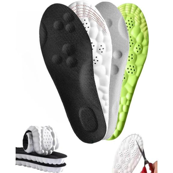 2 Pairs 4D Cloud Insoles for Women and Men, Super Soft Massage Memory Foam Insoles,Arch Support Foot, Pain Relief Plantar Fasciitis Insoles