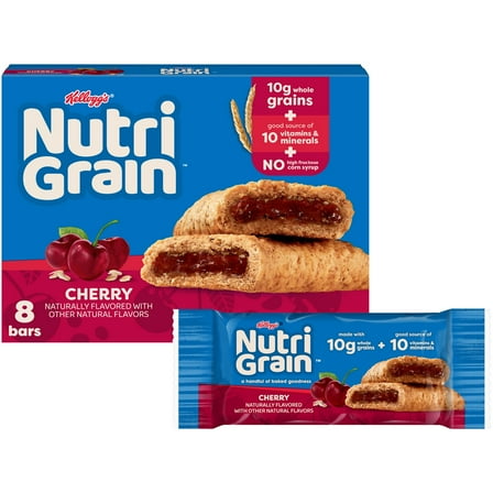 Kellogg's Nutri-Grain Cherry Chewy Breakfast Bars, Made with 10g Whole Grains, 10.4 oz, 8 Count
