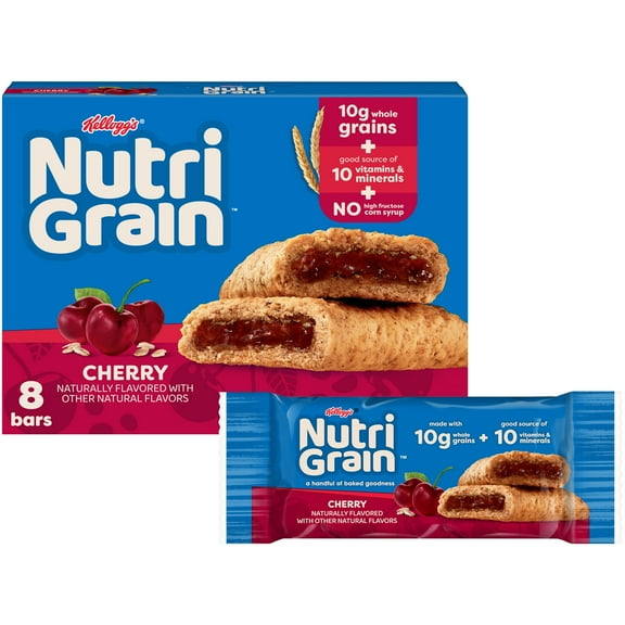 Kellogg's Nutri-Grain Cherry Chewy Breakfast Bars, Made with 10g Whole Grains, 10.4 oz, 8 Count