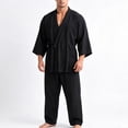 thumbnail image 2 of YUANxueke Mens Cotton Kimono Pajama Sets 3/4 Sleeve Tie Front Shirt & Pants 2-Piece Sleepwear Outfits, 2 of 4