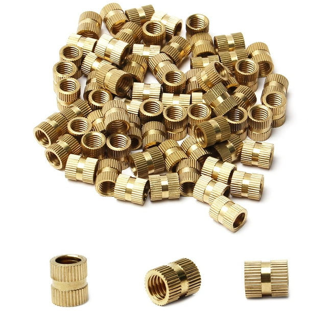 HUGFEGWE M8x12mm Female Thread Knurled Nuts,100PCS Hx10mm OD Brass Threaded Insert Embedment Nuts Hydraulic Welded Joint Injection Molding Assortment Kit for 3D Printing Injection Molding CA919-73354