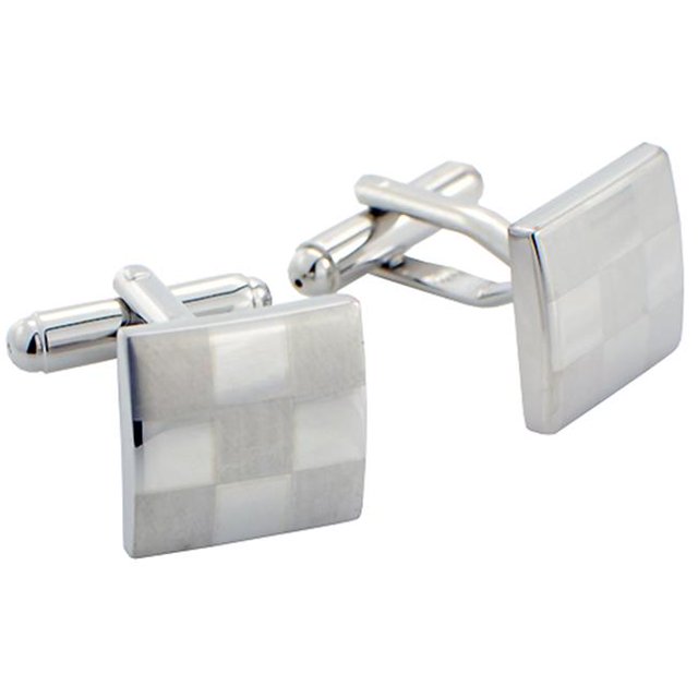Fantasyard Checks Givré Boutons de Manchettes Multiples Carrés - Argent - 0,55 x 0,55 Po.