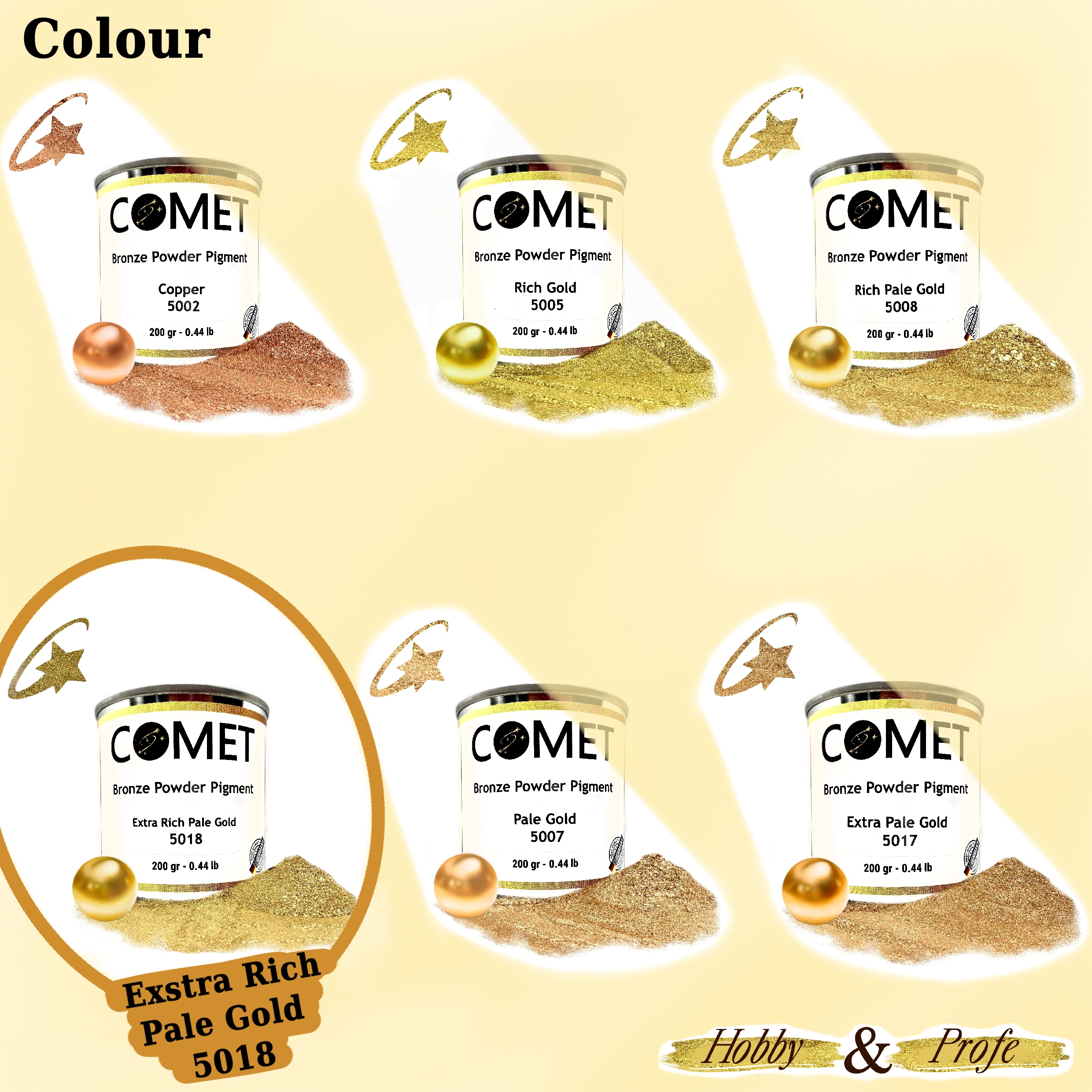COMETCHEMICAL Metallic Pigment for Solvent, Epoxy Resin, Extra Rich Pale Gold, 0.44lb