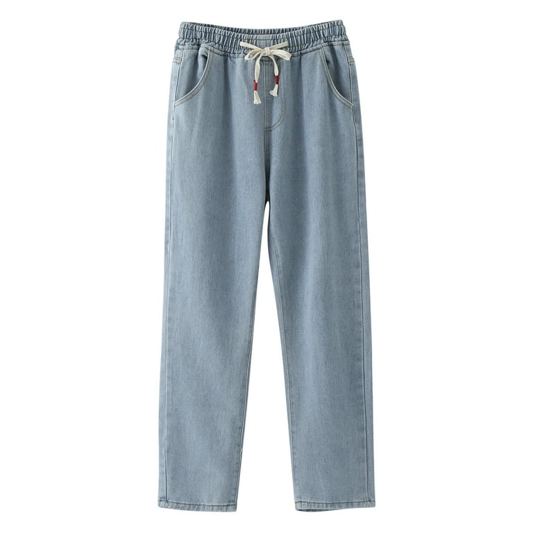 Baocc Jeans for Men, Men's Fashion Plus-Size Elastic Waist Loose Jeans  Street Wide Leg Trousers Pants Mens Sweatpants White XL 