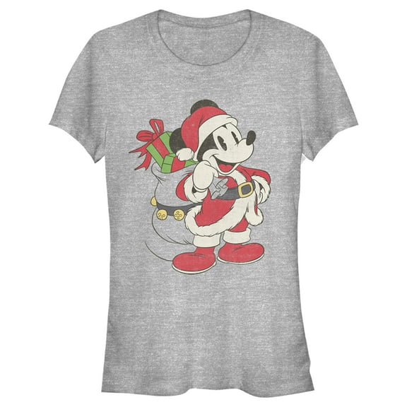 Junior's Mickey & Friends Santa Mouse Graphic Tee Athletic Heather X Large