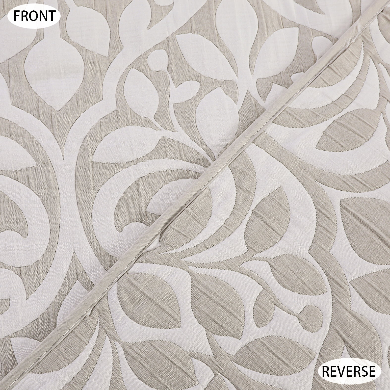 Couvre-lit brodé en jacquard Marina Decoration, couvre-lit ultra doux, parure de lit réversible d'été avec taies d'oreiller matelassées, motif de feuilles grises