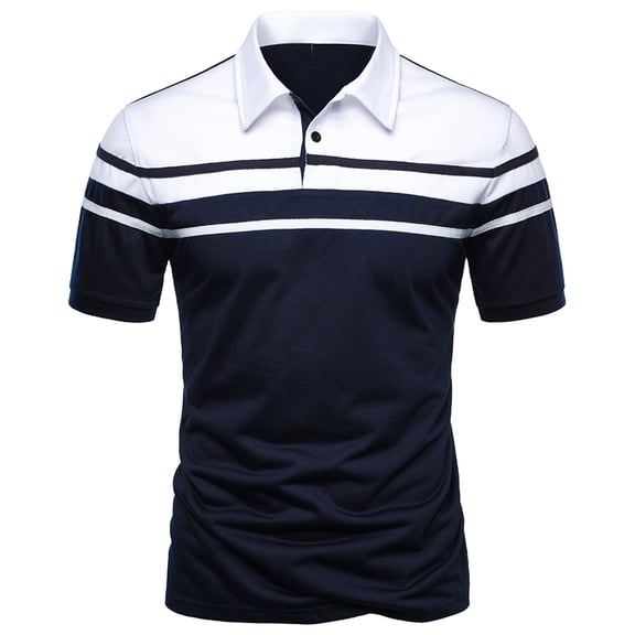 ZCFZJW Golf Shirts for Men Big and Tall Regular Fit Casual Summer Short Sleeve Lapel Collar Button Down Plain Tees Shirt Trendy Color Splicing Tops Blue XL