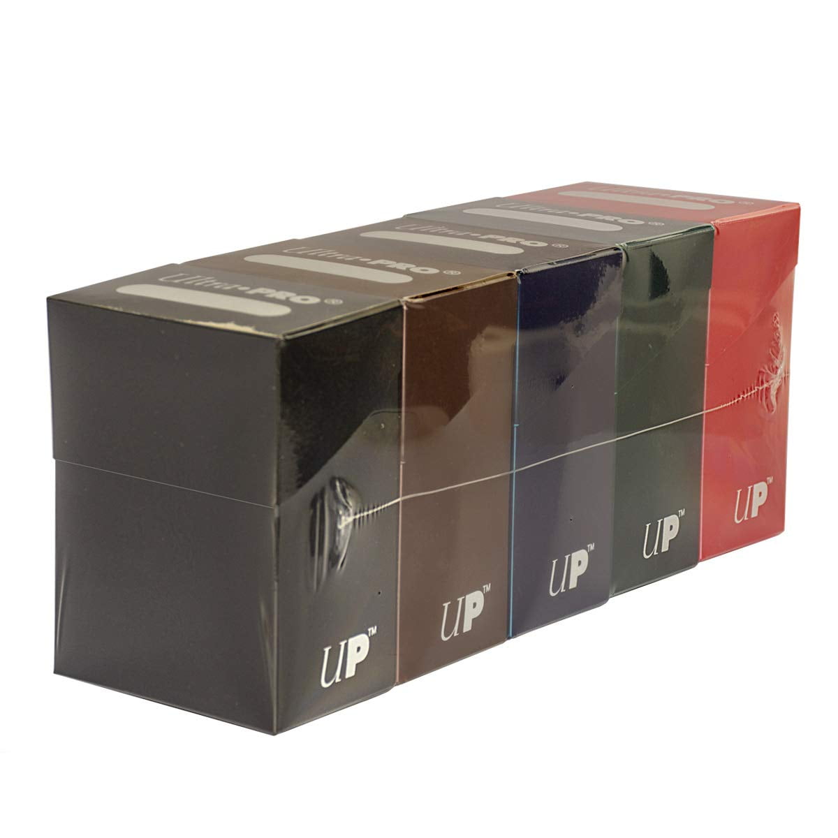 Set of Five New Ultra-Pro Deck Boxes for Magic/Pokemon/YuGiOh Cards Dark Colors Incl. Black, Blue, Brown, Green, and Red 