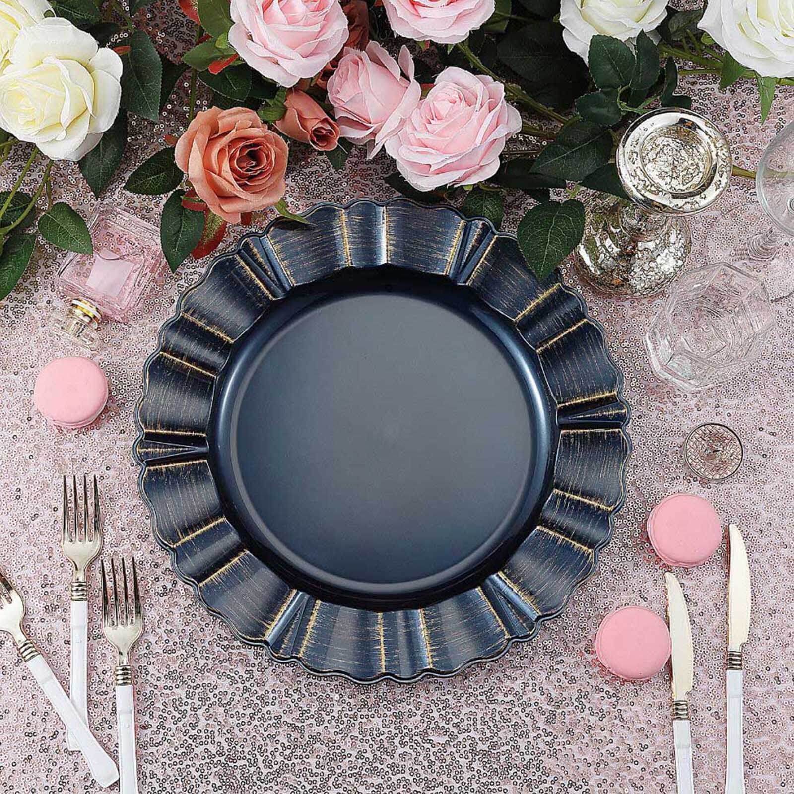 Efavormart Set of 6 13" Round Plastic Charger Plates With Waved Scalloped Rim for Wedding