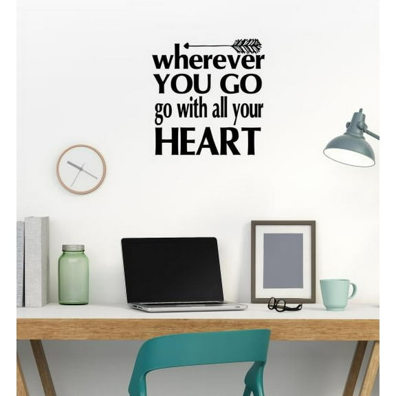 Motivational Wall Decals Go With All Your Heart Grad Vinyl Art Quotes 12x12-Inch Black