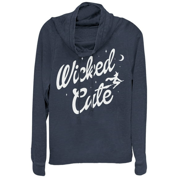 Junior's CHIN UP Halloween Wicked Cute Witch Cowl Neck Sweatshirt Navy Blue 2X Large