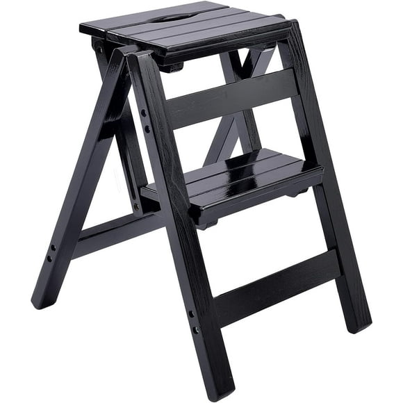 Folding Step Stool Step Ladder 2 Tier, Multi-Functional Folding Solid Wood Ladder Stool, Step Stool Household Muliti-Color Step Ladder Stool for Household and Office 330lbs,White,2step