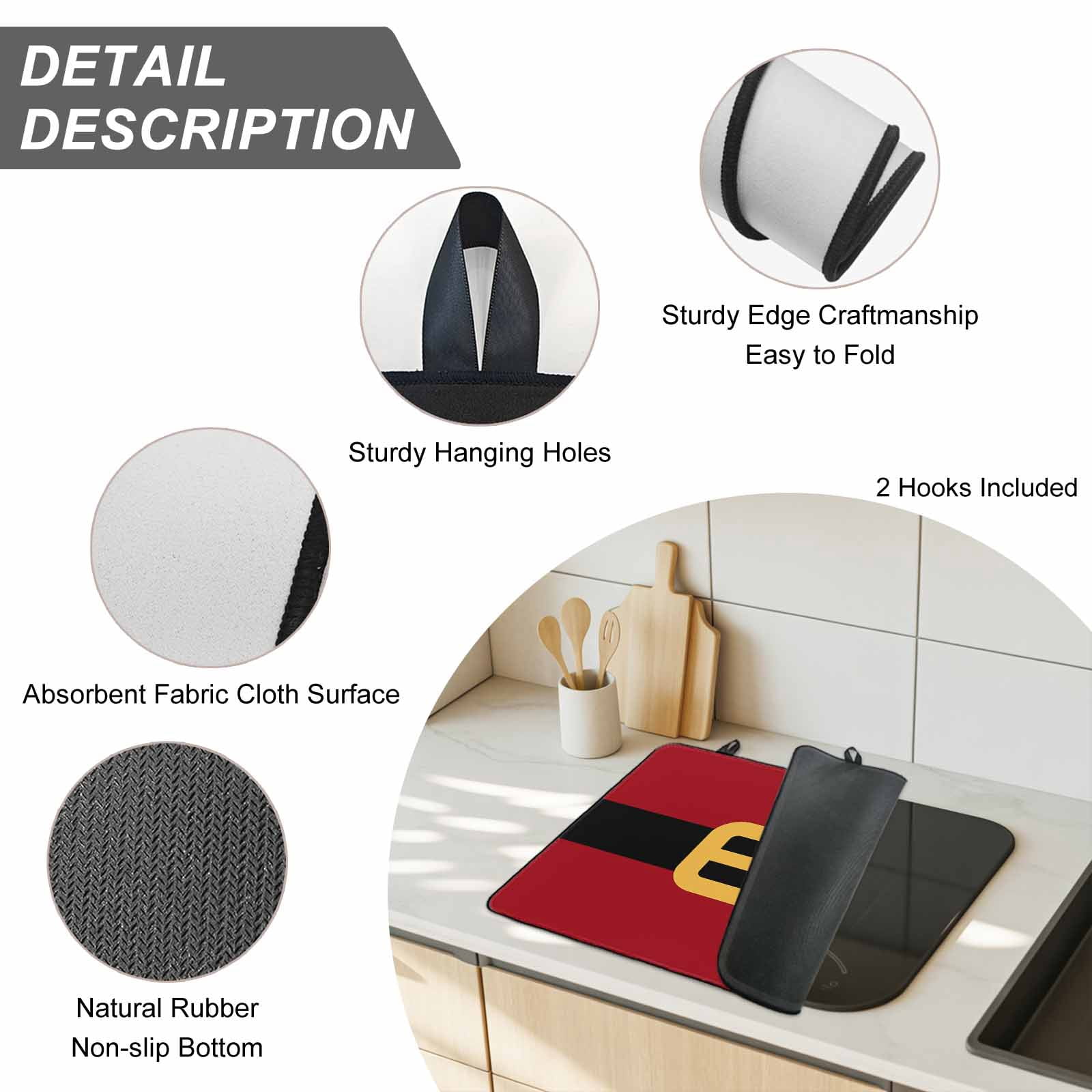 Christmas Santa Stove Top Cover for Electric Stove, Heat-proof & Non Slip Glass Top Stove Cover Protector, Black Golden Belt Red Backdrop Kitchen Flat Cooktop Rubber Mat 24x21 Inches