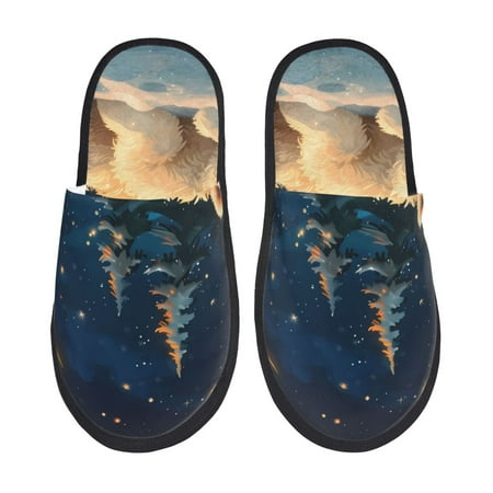 Balery Starry Sky Sleep White Bear Slient Indoor Furry Fleece Comfort House Shoes Soft Non-Slip Home Shoes Cotton slippers House Slippers-- Medium