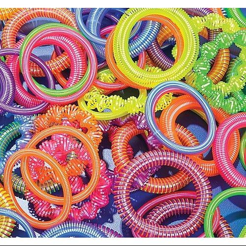 12 Plastic Coil Spring Bracelets Assorted Colors / Shapes New